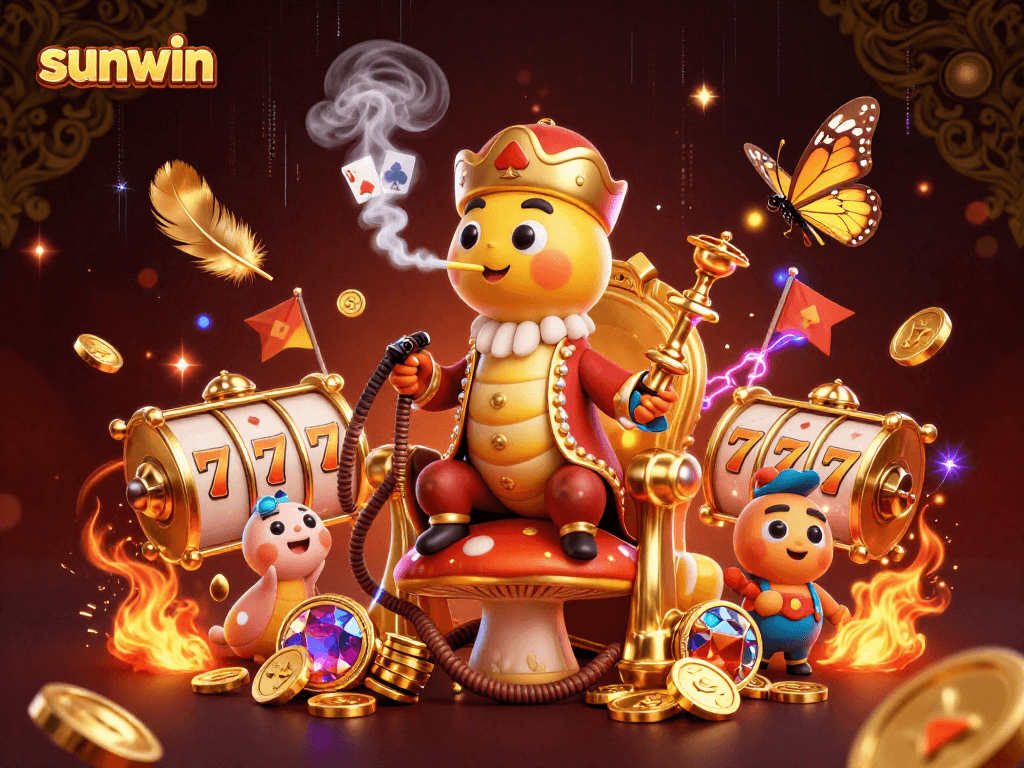 Experience thrilling gameplay with sunwin's vibrant casino scene featuring slot reels and playful characters.