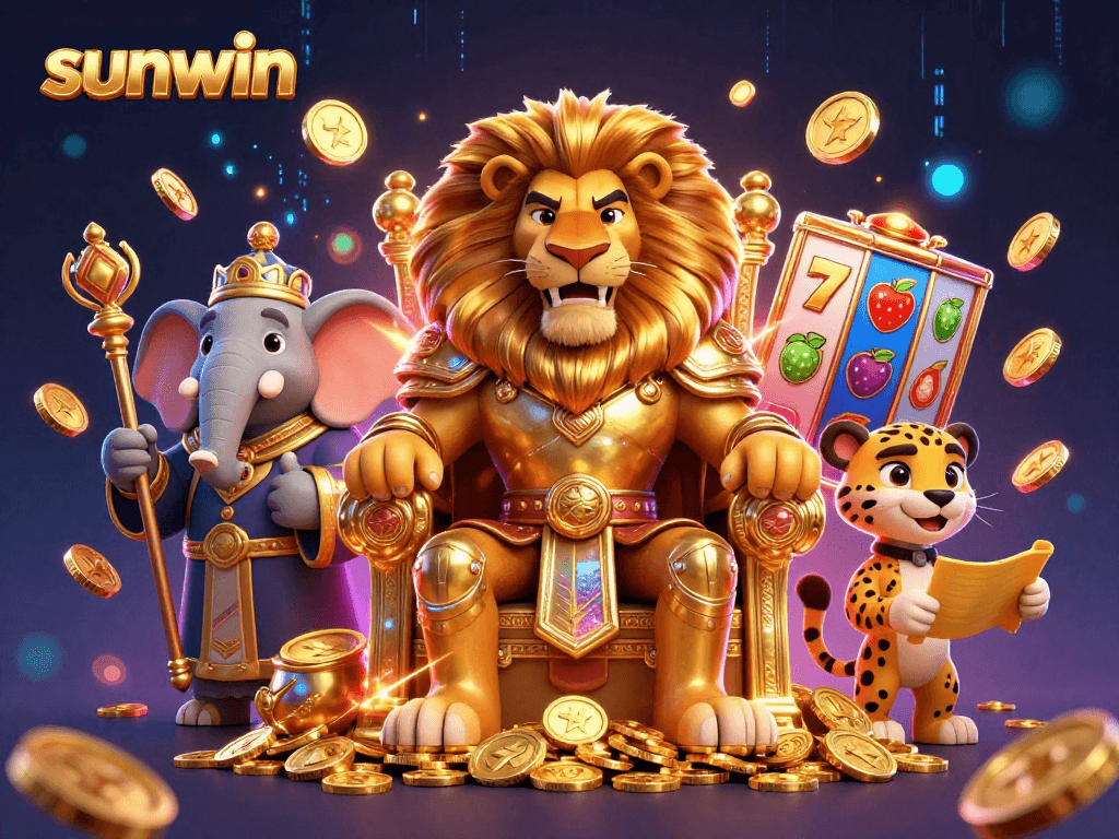 Engage with sunwin: Explore vibrant slot machines in a majestic casino scene.