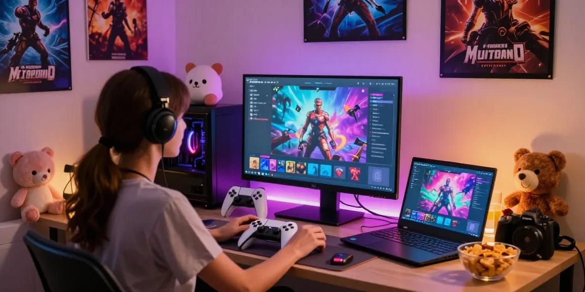 Engaging HTML porn game scene in cozy gaming setup with vibrant decor.