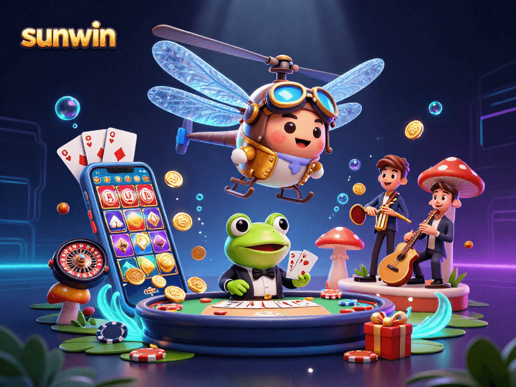 Experience thrilling gaming moments with sunwin at this vibrant lily pad casino scene.