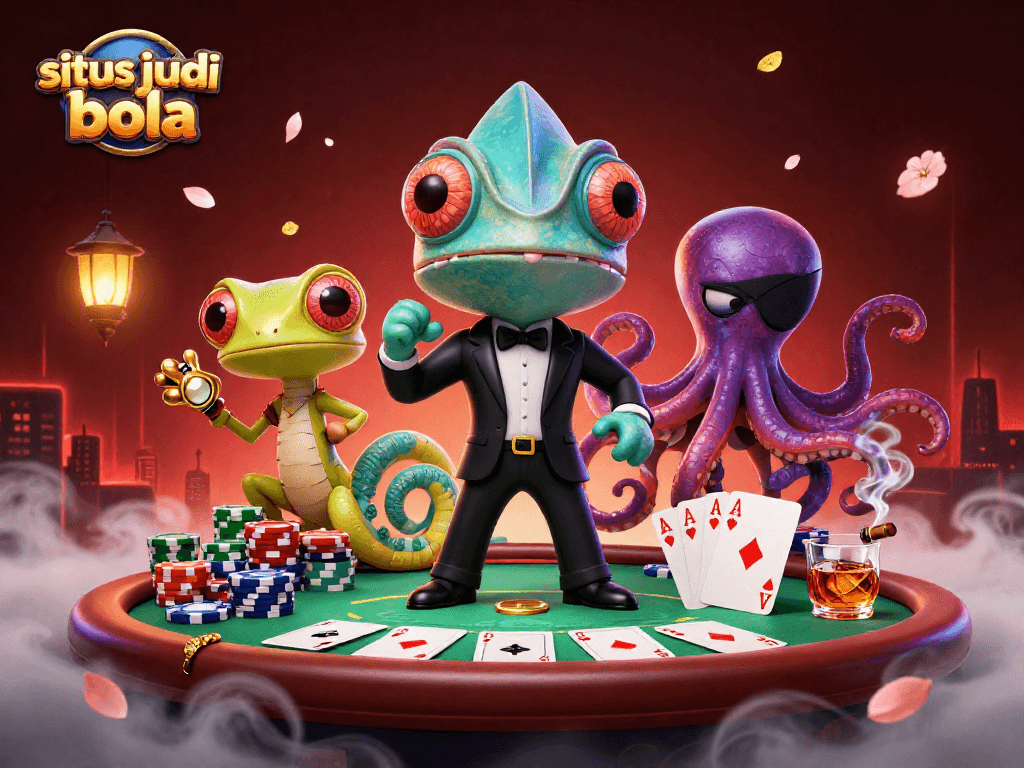 Engage with situs judi bola in this dynamic illustration featuring a colorful casino scene.