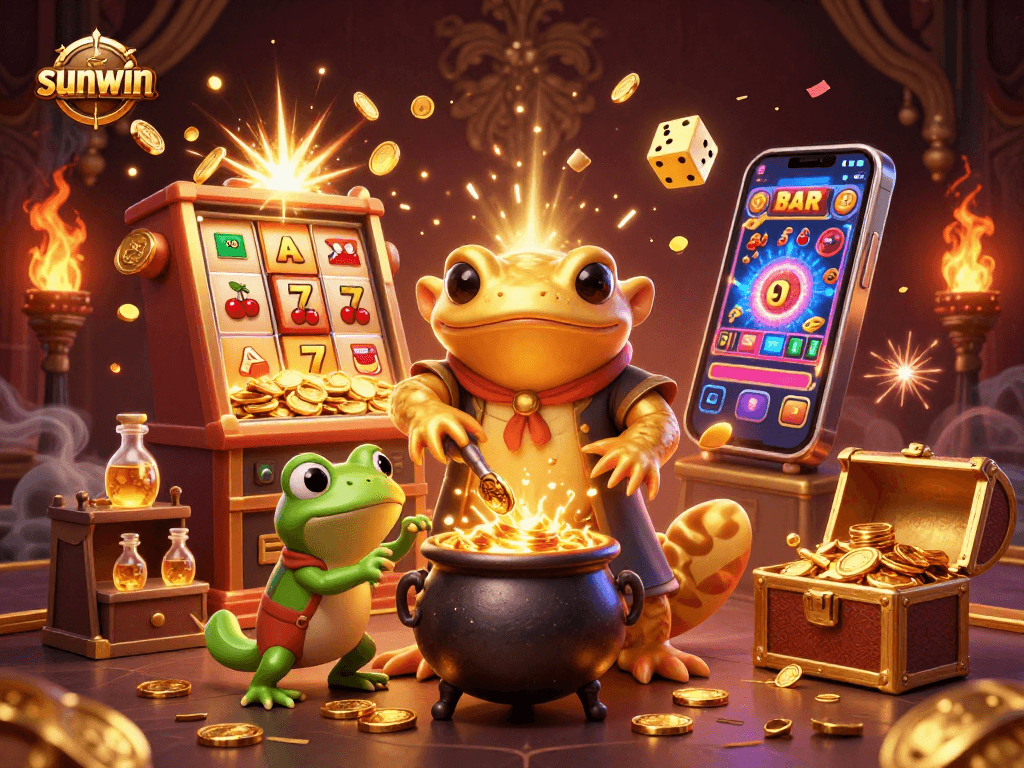 Experience the magic of sunwin casino with a golden salamander alchemist and mesmerizing slot machines.