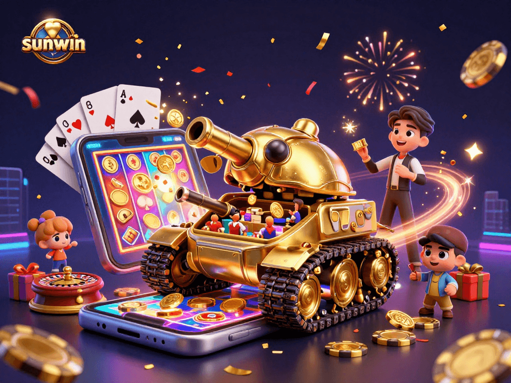 Experience thrilling gameplay with sunwin's vibrant casino scene filled with slots and festive confetti.