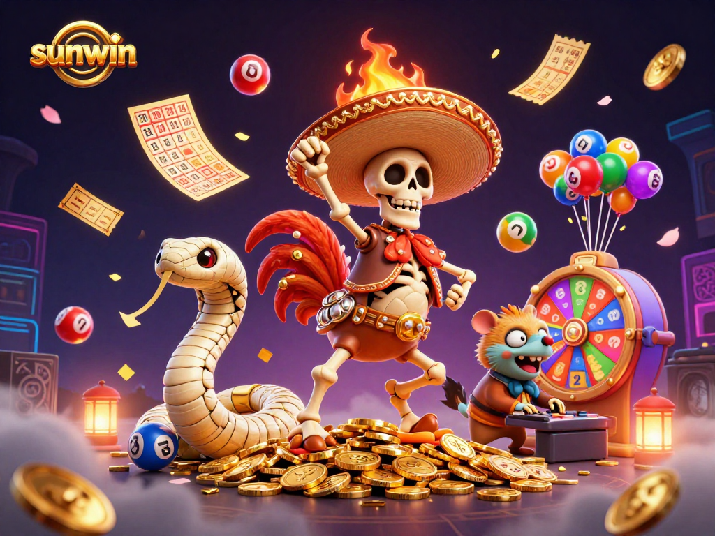 Win big with sunwin in this vibrant, dynamic casino scene full of excitement and joy!