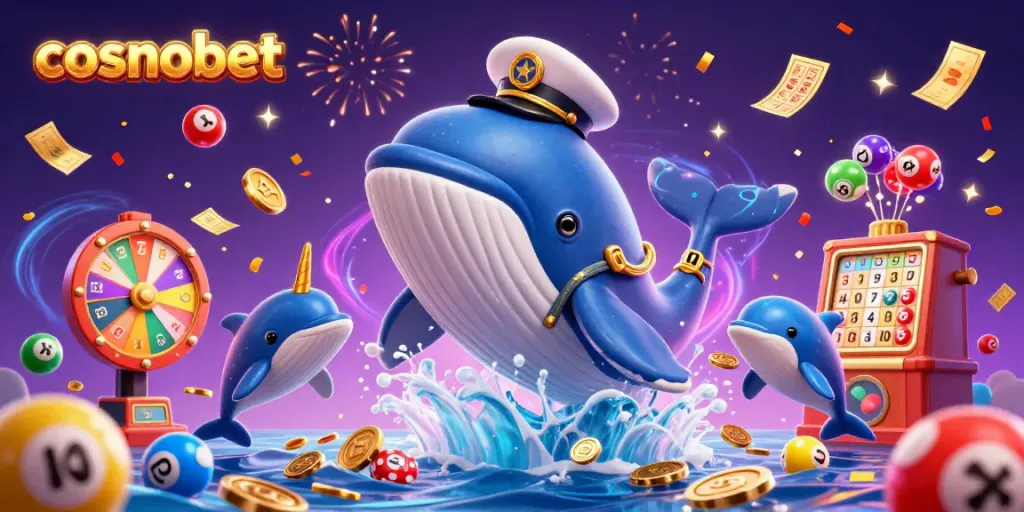 Playing with luck at Cosmobet Casino with whales, dolphins, and vibrant gaming elements.