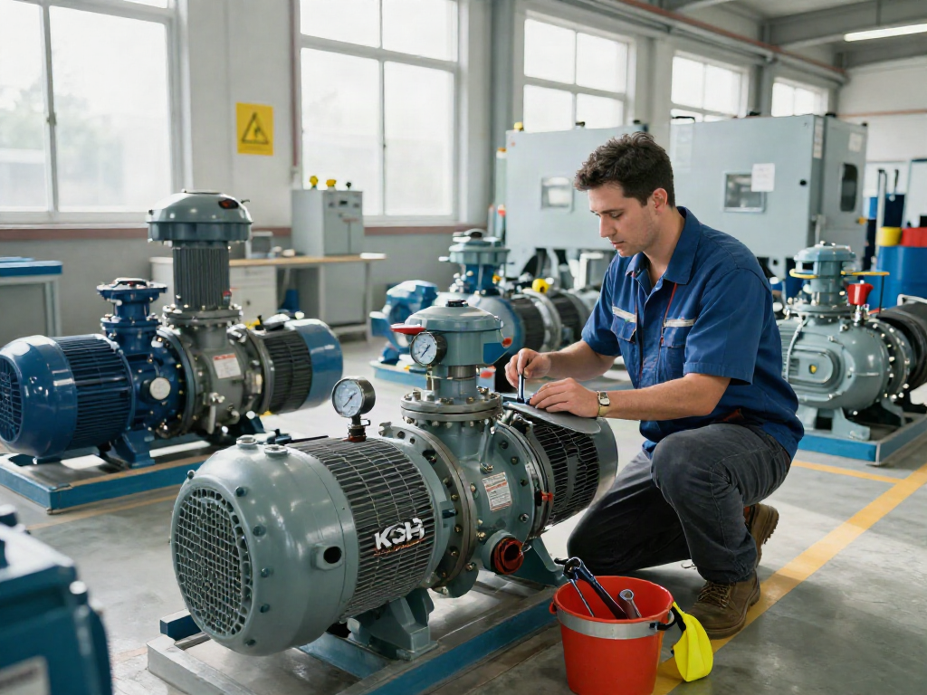 Inspección de Bombas KSB Venezuela en un entorno industrial, mostrando técnicas y herramientas de mantenimiento.