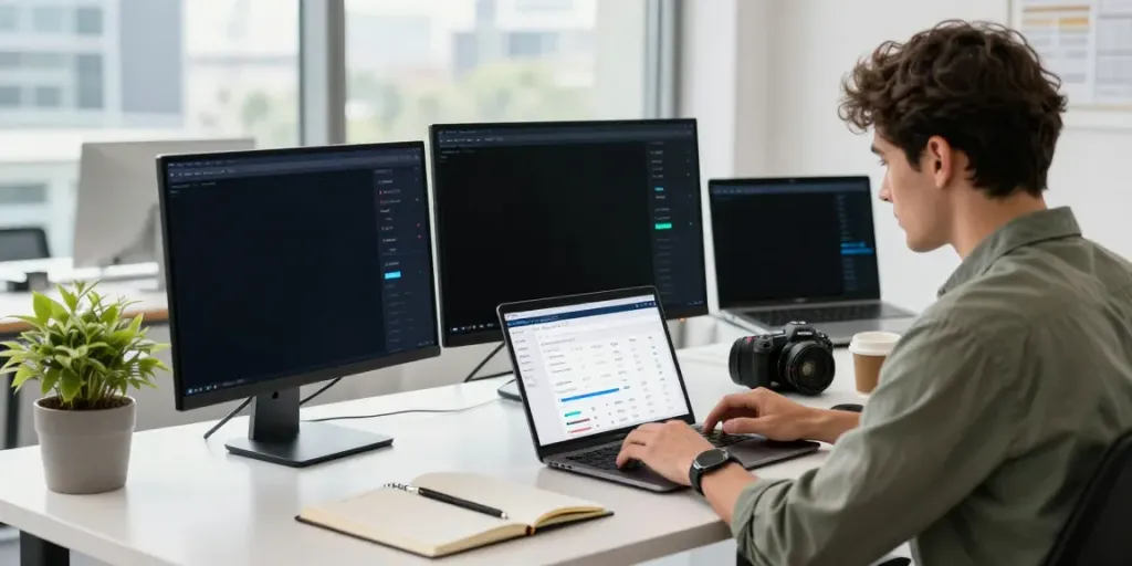 SEO specialist examining instant indexing metrics in a modern digital workspace.