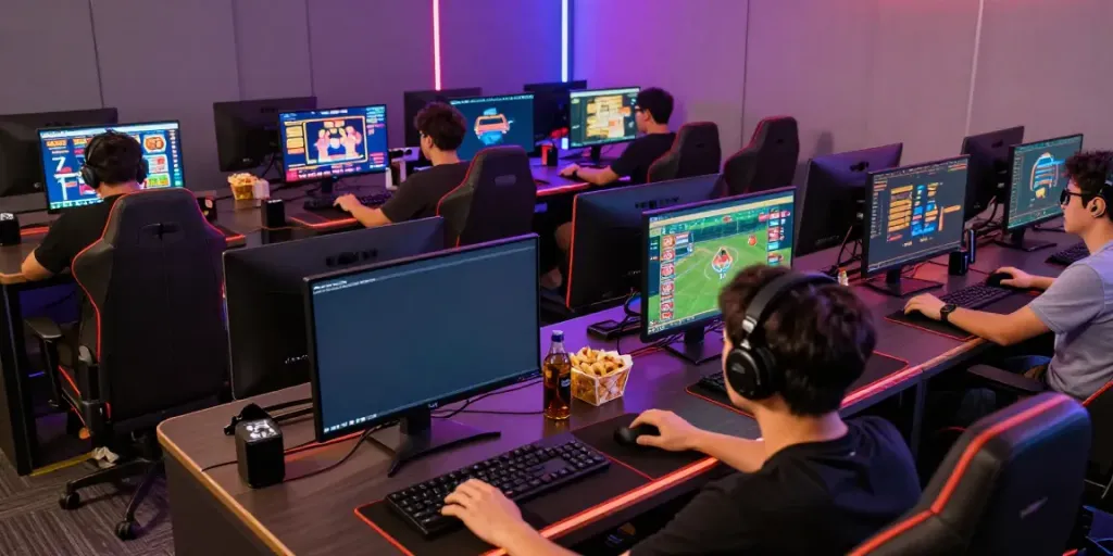 Engaged gamers enjoying a session on http://11bet-app.net/ in a vibrant gaming setup.