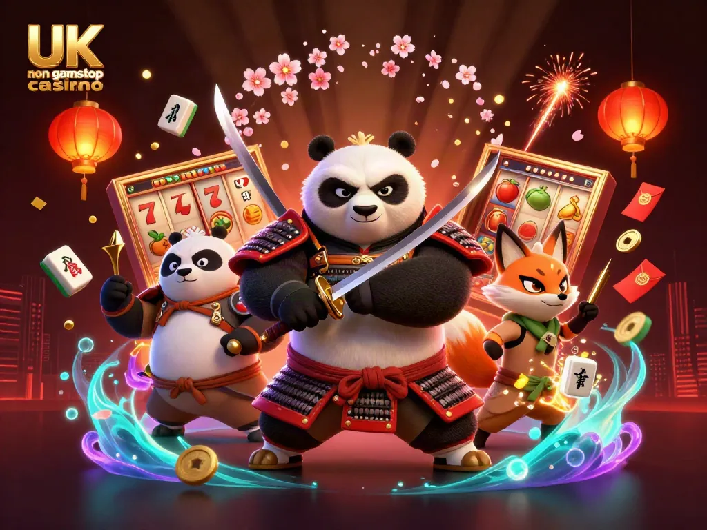 Engage with a vibrant UK non gamstop casino scene featuring dynamic characters and casino elements.