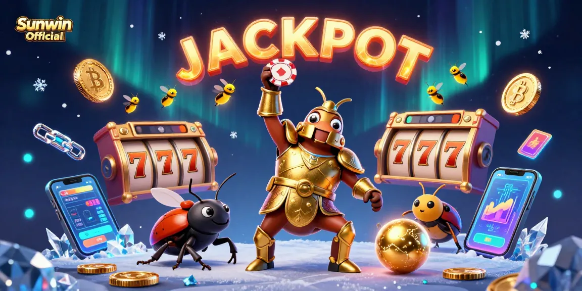 Win big with Sunwin Official while celebrating a jackpot in this dynamic casino-themed illustration.