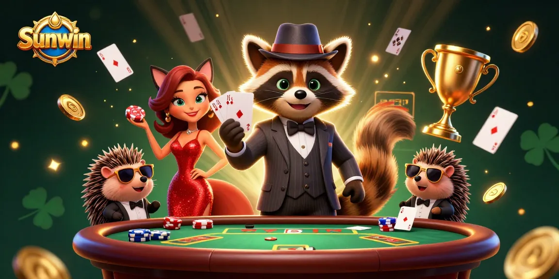 Experience the thrill of Sunwin with a suave raccoon in a poker showdown.