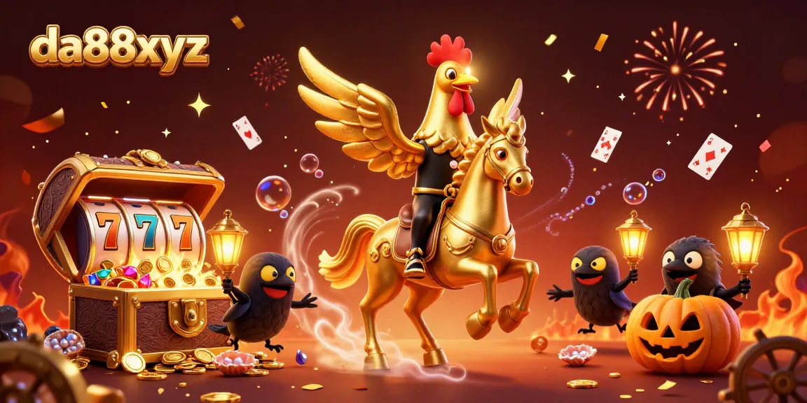 Join the excitement at da88xyz with a golden rooster and casino treasures!