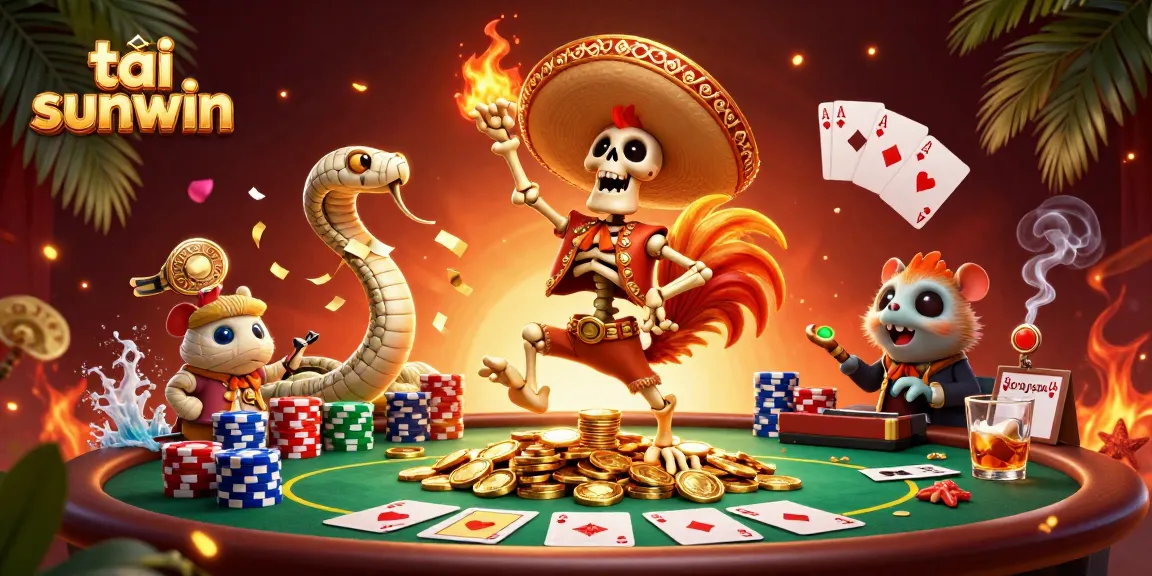 Win big with tải sunwin through this vibrant 3D digital illustration featuring a festive casino scene.