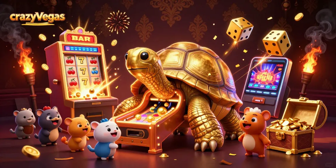 Experience thrilling games with crazyvegas' vibrant slots and animated characters in a colorful casino scene.